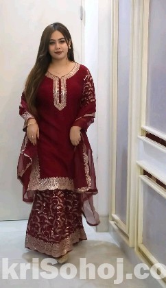 Premium Soft Jorjet With sequence embroidery Three Piece